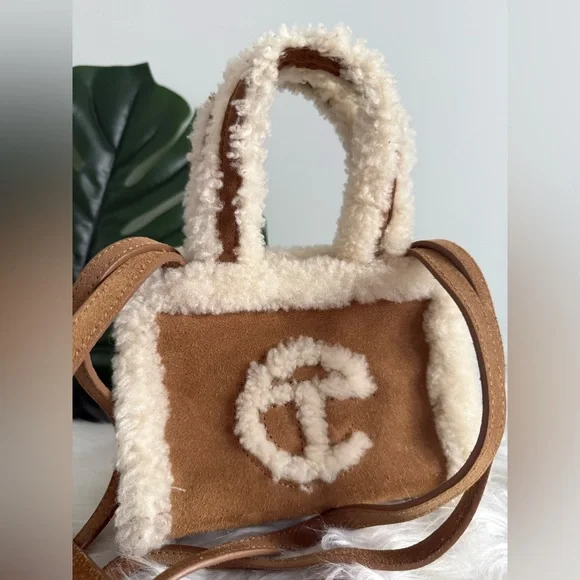 Telfar Brown and Cream Shearling Mini Bag - Picture 4 of 9